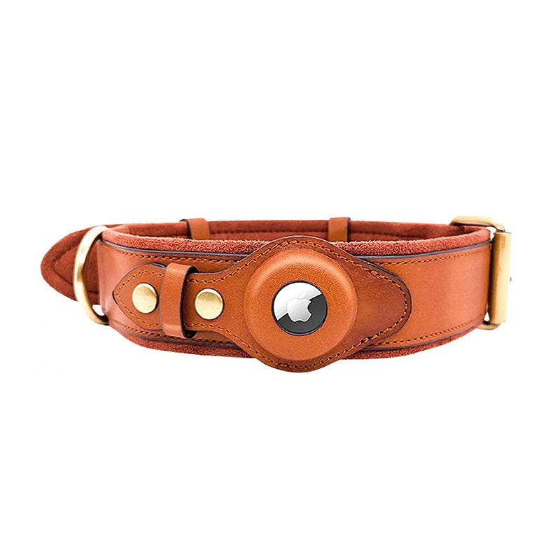 Premium Leather Dog Collar with Preparation for Apple AirTag Tracker