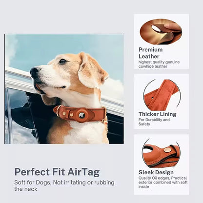 Premium Leather Dog Collar with Preparation for Apple AirTag Tracker